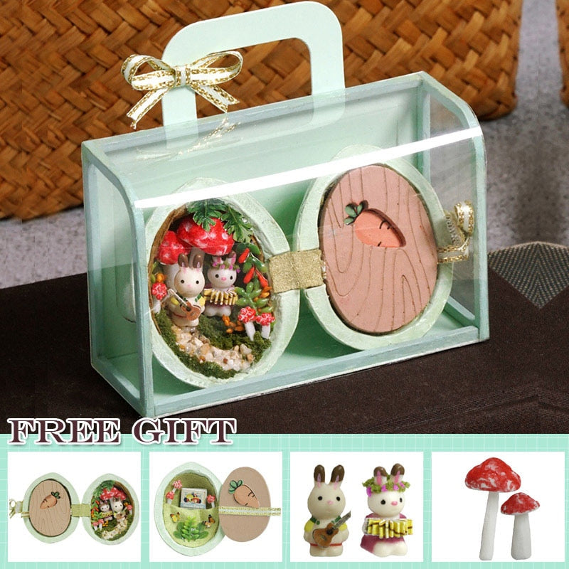 Qfdian Theater Box Miniature Doll House Furniture for Children Birthday Gift DIY Dollhouse Kit Build with Led Light Casa Toy