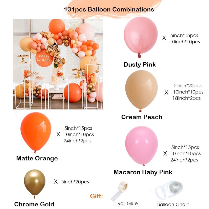 Qfdian Party gifts Party decoration hot sale new  131pcs Balloon Arch Orange Latex Balloons Garland Kit Happy Birthday Wedding Decorations Blush Pink Anniversary Party supplies