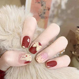 24Pcs false nails with designs cow and Blue Color cut design Fake Nail Shiny Gold Foil  artificial nails with glue for girls