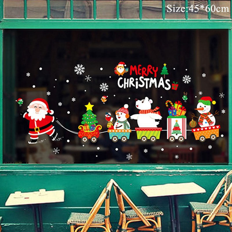 Qfdian Christmas  Window Stickers Christmas Decorations for Home Navidad 2021 Christmas Ornaments Xmas Party Decor Happy New Year 2022