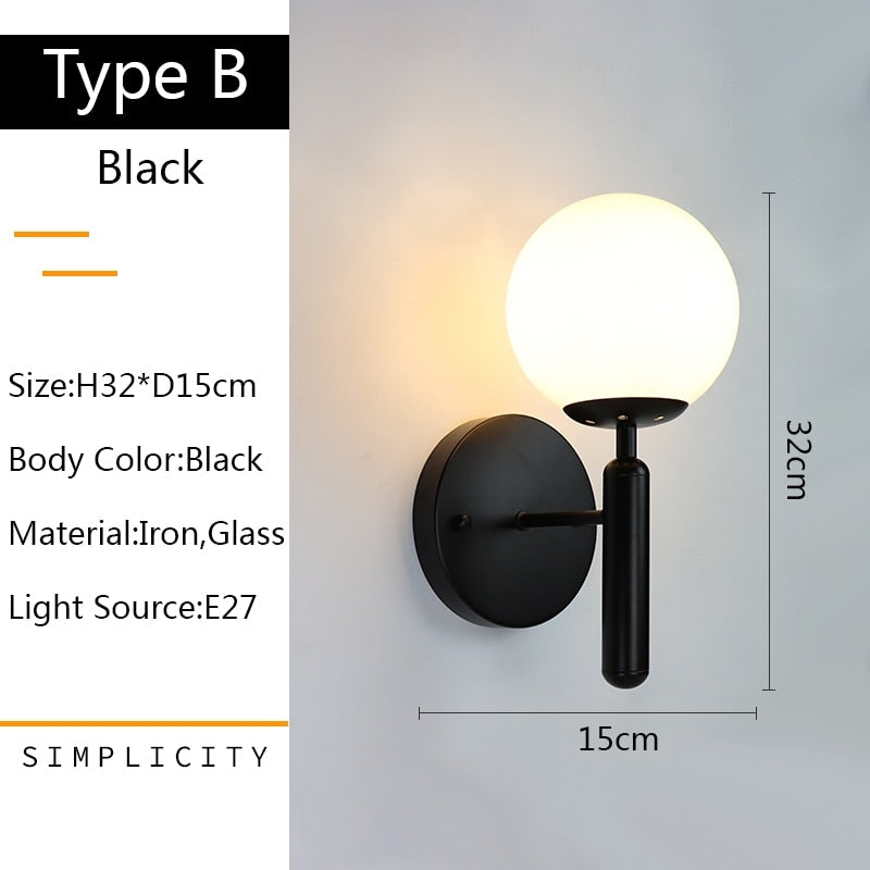 Qfdian home decor hot sale new Nordic Modern Wall Lamp Beside Bedroom Glass Ball LED Wall Lights Fixtures Wandlamp Lighting Bathroom Mirror Stair Light