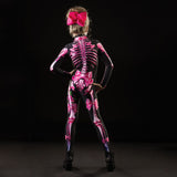 Qfdian halloween decorations halloween costumes halloween giftJumpsuit Sexy Skull Scary Costume Adult Kid Mother Daughter Skeleton Cosplay Pink Print Bodysuit