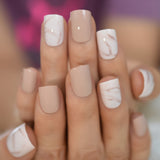 QFDIAN Beige French Nails White Tip Squoval False Nails Short Medium Size Ladies Artificial Manicure Tips for Daily Wear