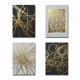 Qfdian Abstract Geometric Canvas Poster Golden and Black Wall Art Painting Posters and Prints Wall Pictures for Living room Home Decor