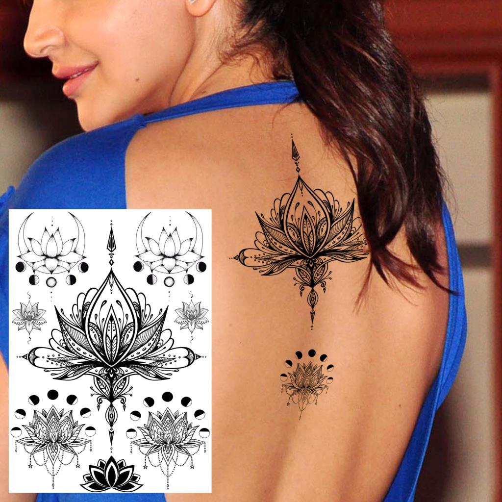 Black Henna Lace Temporary Tattoos Sticker For WOmen Butterfly Moth Mehndi Flower Fake Tatoo Sticker Feather Flora Tatoo