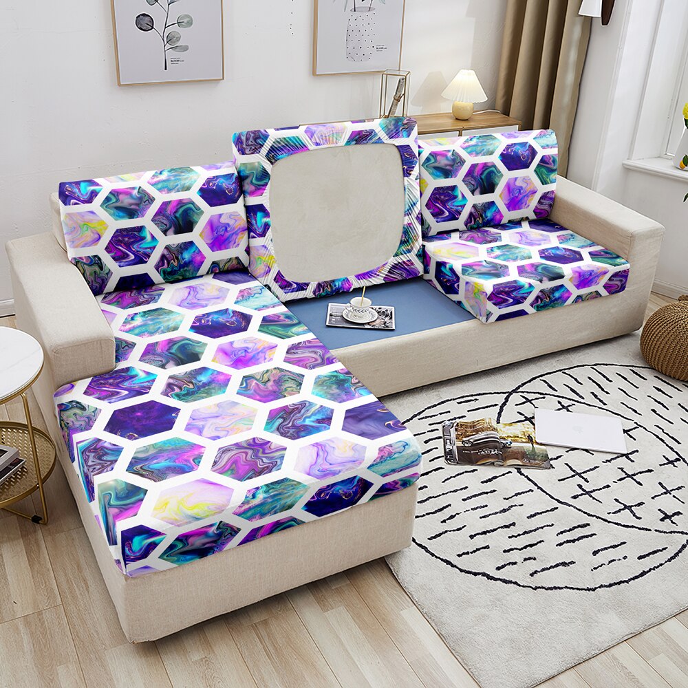 Qfdian Party decoration Sofa Seat Cover Mermaid Scales Printed Sofa Cushion Cover For Living Room Corner Sofa Slipcover Elastic Couch Cover 1-4 Seater