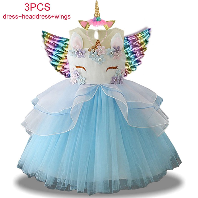 Qfdian halloween decorations halloween costumes halloween gift Halloween Unicorn Kids Dresses For Girls Baby Child Costume Birthday Wedding Evening Ball Gown Halloween Christmas Vestidos 2 to 10 Years