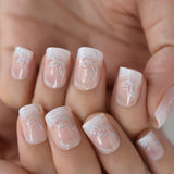 QFDIAN Beige French Nails White Tip Squoval False Nails Short Medium Size Ladies Artificial Manicure Tips for Daily Wear