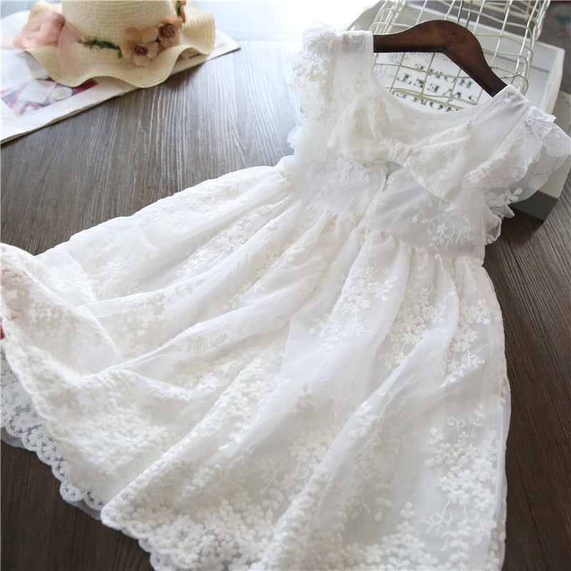 QFDIAN Summer Teens Girl Dresses For Child Floral Short Sleeve Gowns Children Dresses Lace Party Dress Vestido Infantil 3 to 8 Years