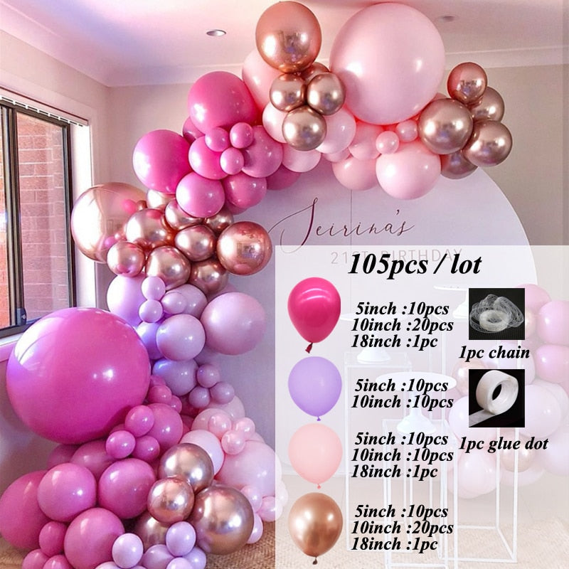 115pcs Balloon Arch Garland Rose Gold Chorme Metallic Balloons Pink Globos Happy Birthday Party Decorations Wedding Baby shower