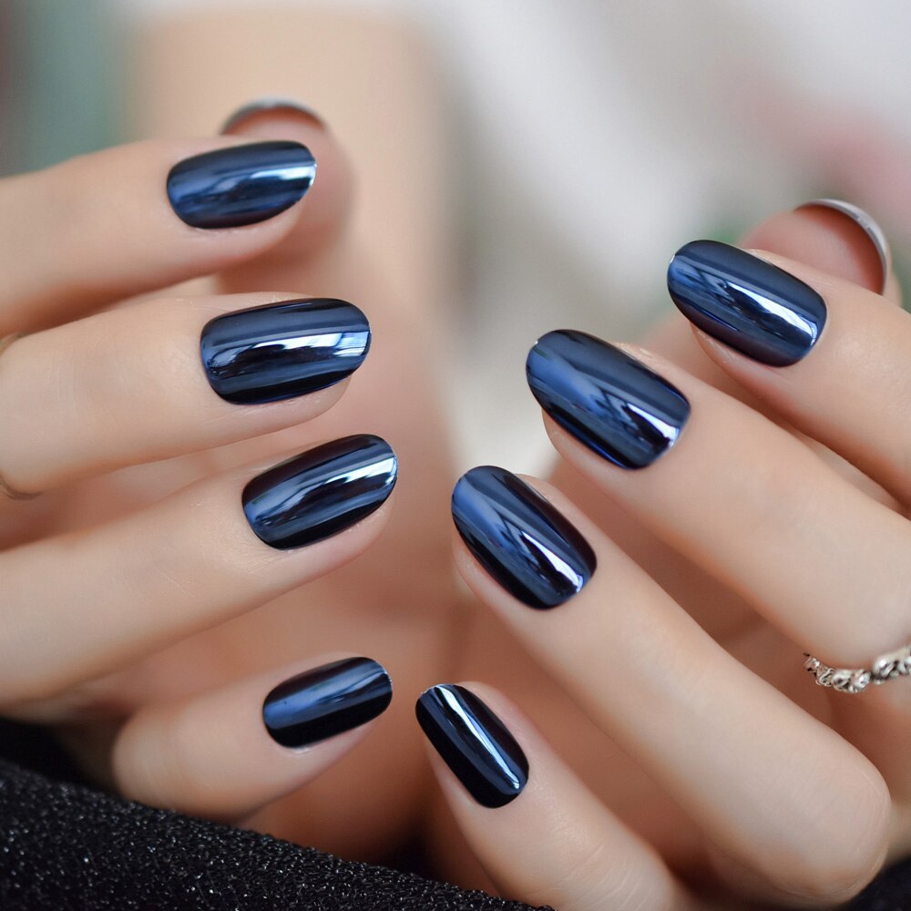 QFDIAN Matt Black Fake Nails Visible Trails of Planets Faux Ongle Square Press On Finger Manicure with Adhesive Tabs 24