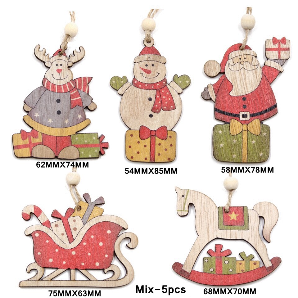 qfdian Hot!Set of Mix Christmas Wooden Pendants Ornaments Creative Wood Craft Xmas Tree Ornament Christmas Party Decorations Kids Gifts