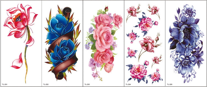 Qfdian tattoo body stickers rose peony lotus flowers tatoos temporales for women temporary tattoo sticker flower girls tatoo fake water