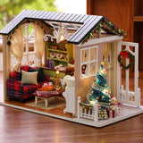 Qfdian DIY Dollhouse Wooden Miniature Doll House With Furniture Toys For Children Christmas Gift