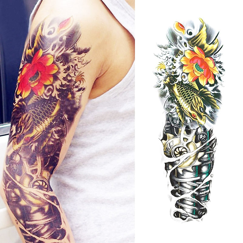 Qfdian gifts for women hot sale new Full Flower Arm Temporary Tattoo Sticker Rose Clock Body Art Water Transfer Fake Tatoo Sleeve For Men Women