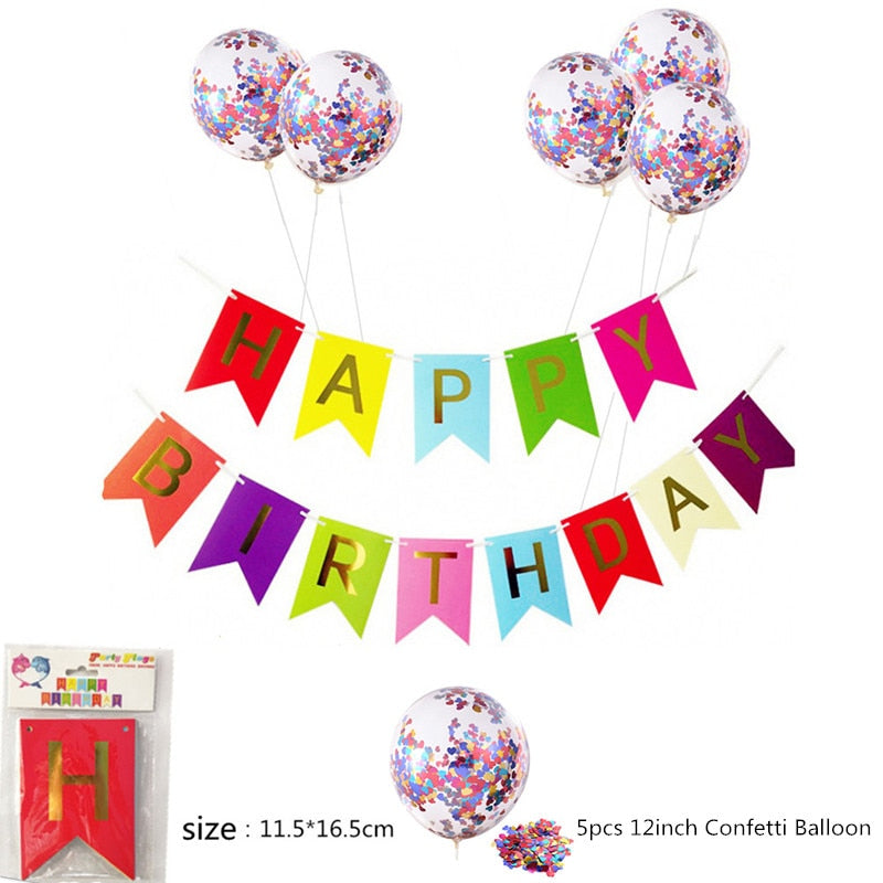 Qfdian Party decoration 16 Inch Happy Birthday Balloon Set Letter Foil Birthday Party Decoration Kids Rose Gold Confetti Happy Birthday Balloons Kids