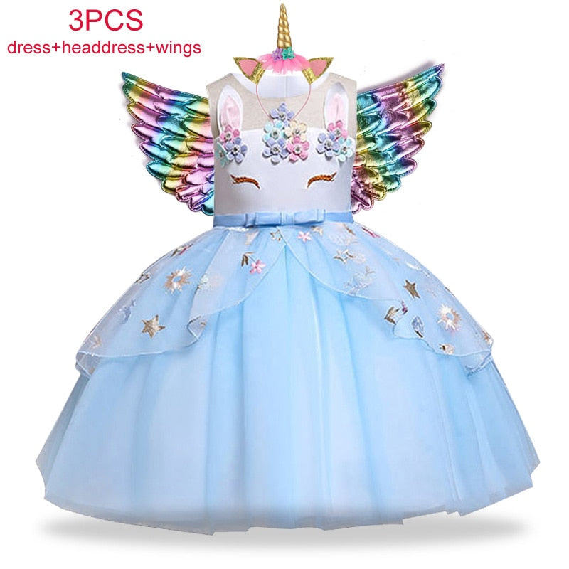 Qfdian halloween decorations halloween costumes halloween gift Halloween Unicorn Kids Dresses For Girls Baby Child Costume Birthday Wedding Evening Ball Gown Halloween Christmas Vestidos 2 to 10 Years