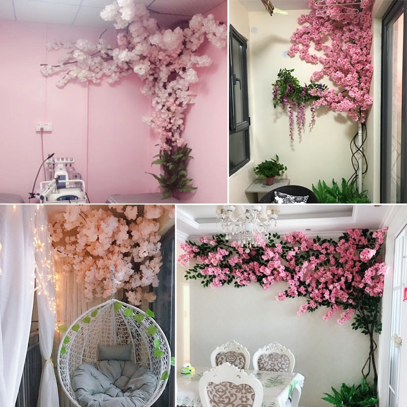 100cm Silk flowers Long-Peach Sakura Artificial flower Pink Wedding Decoration Cherry blossom branch for home Decor wedding Arch