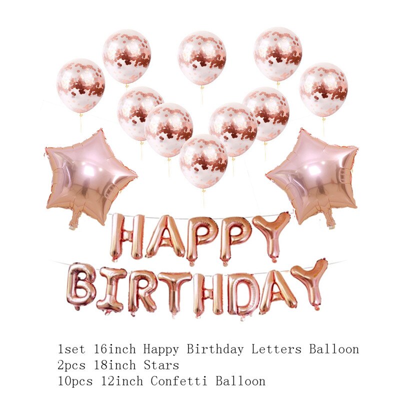 Qfdian Party decoration 16 Inch Happy Birthday Balloon Set Letter Foil Birthday Party Decoration Kids Rose Gold Confetti Happy Birthday Balloons Kids