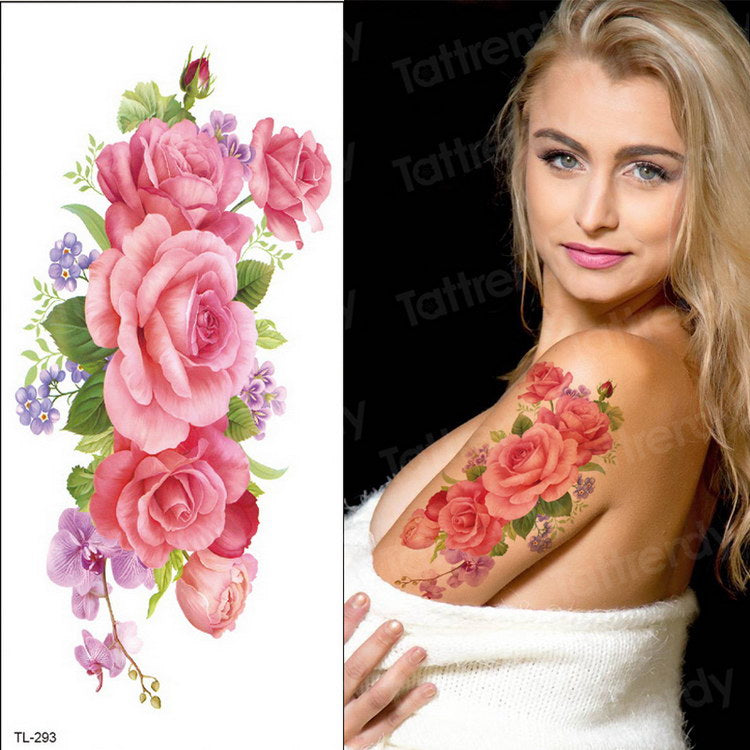 Qfdian tattoo body stickers rose peony lotus flowers tatoos temporales for women temporary tattoo sticker flower girls tatoo fake water