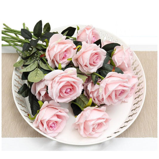 Qfdian valentines day gifts for her 10pcs/lot Single elegant single stem rose artificial flower rayon wedding wedding home accessories Valentine's Day gift flower