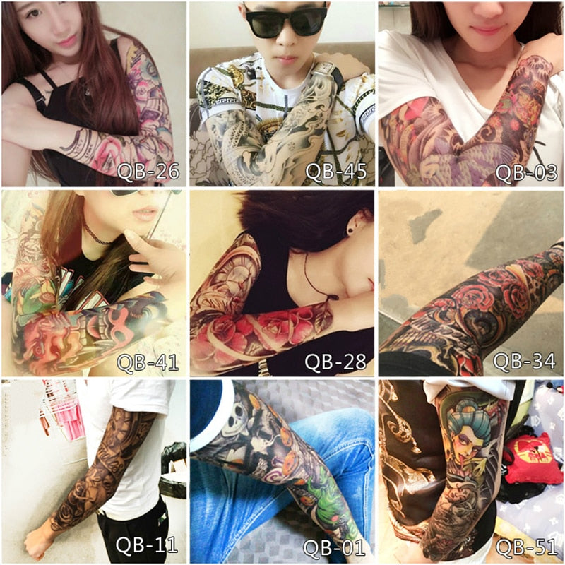 Qfdian gifts for women hot sale new Full Flower Arm Temporary Tattoo Sticker Rose Clock Body Art Water Transfer Fake Tatoo Sleeve For Men Women