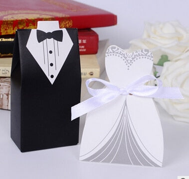 Qfdian Party decoration 100Pcs Bridal Gift Cases Groom Tuxedo Dress Gown Ribbon Wedding Favors Candy Box Sugar Case Wedding Decoration mariage casamento
