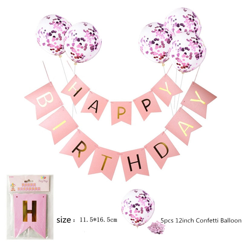 Qfdian Party decoration 16 Inch Happy Birthday Balloon Set Letter Foil Birthday Party Decoration Kids Rose Gold Confetti Happy Birthday Balloons Kids