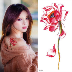 Qfdian tattoo body stickers rose peony lotus flowers tatoos temporales for women temporary tattoo sticker flower girls tatoo fake water