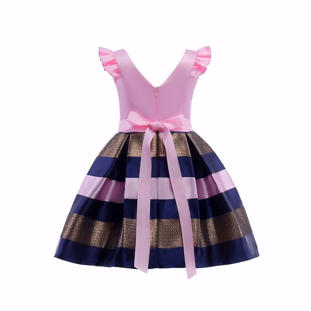 QFDIAN Kids Girl Striped Dresses Christmas Flower Girl Party Princess Dresses Children Clothes For 2 6 8 10 Years old Girls Gown Dress