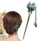 Qfdian gifts for women hot sale new HANFU  Women Elegant Butterfly Leaves Bobby Pin Fashion Hairpin Rhinestone Hair Stick