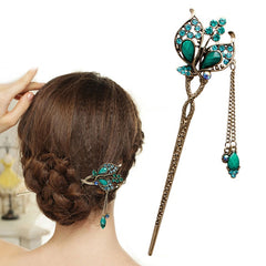 Qfdian gifts for women hot sale new HANFU  Women Elegant Butterfly Leaves Bobby Pin Fashion Hairpin Rhinestone Hair Stick