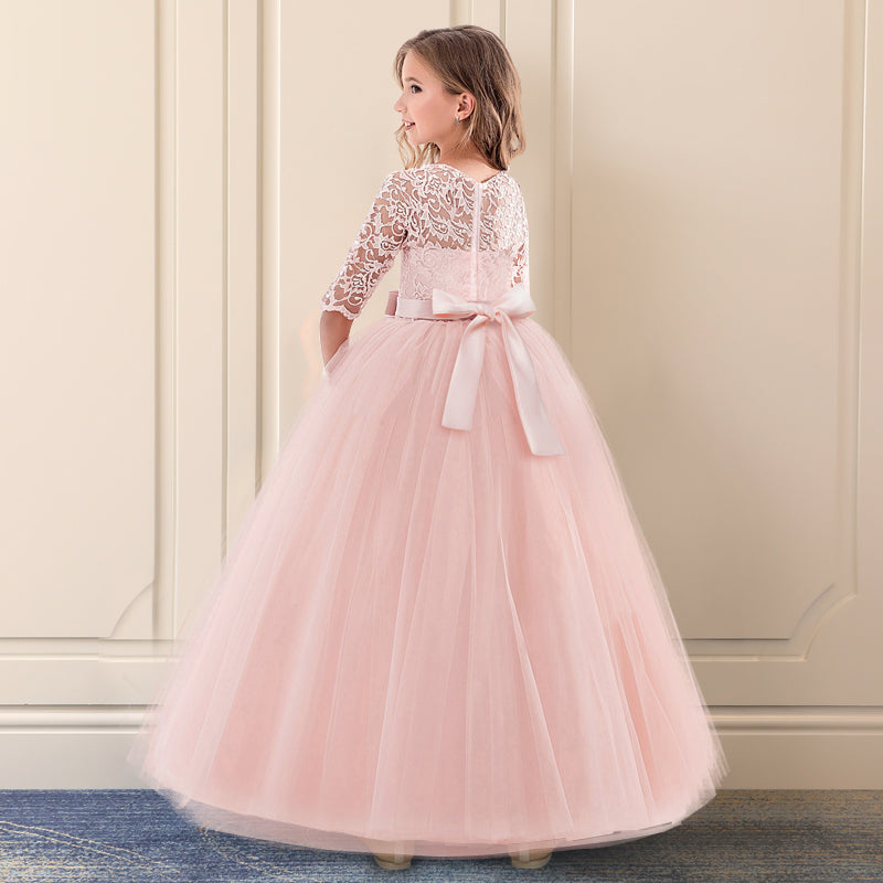 QFDIAN New Brand Flower Girls Dress Teenager Princess Wedding Party Kids Dresses for Girls Children Clothing 10 11 12 13 14 years