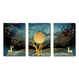 Qfdian halloween decorations christmas decorations Golden Abstract Deer Tree Bird Wall Art Canvas Painting Nordic Posters and Prints Decorative Pictures for living Room Home Decor
