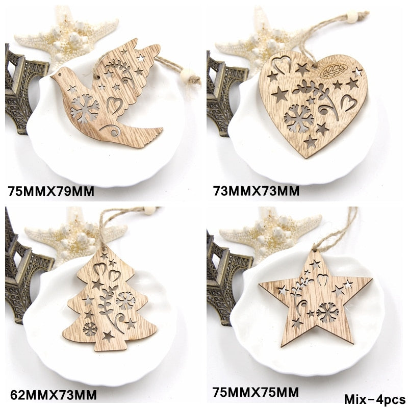 qfdian Hot!Set of Mix Christmas Wooden Pendants Ornaments Creative Wood Craft Xmas Tree Ornament Christmas Party Decorations Kids Gifts