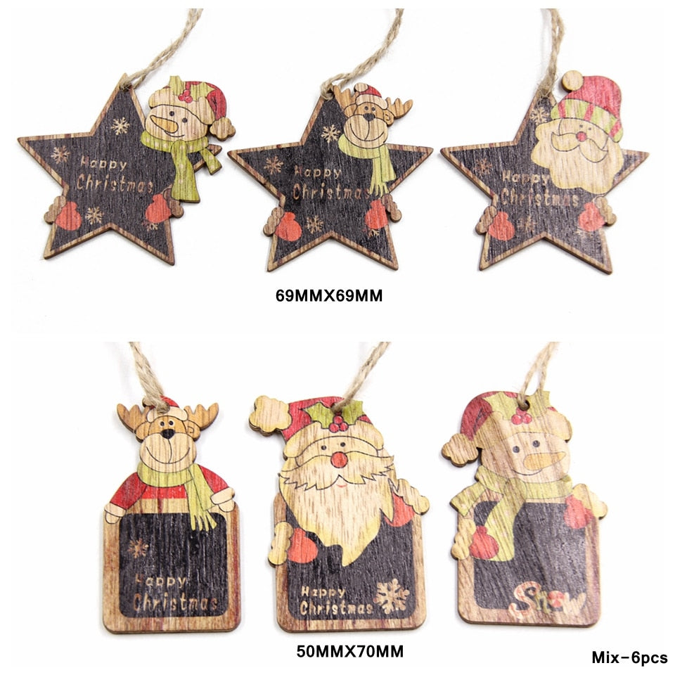 qfdian Hot!Set of Mix Christmas Wooden Pendants Ornaments Creative Wood Craft Xmas Tree Ornament Christmas Party Decorations Kids Gifts