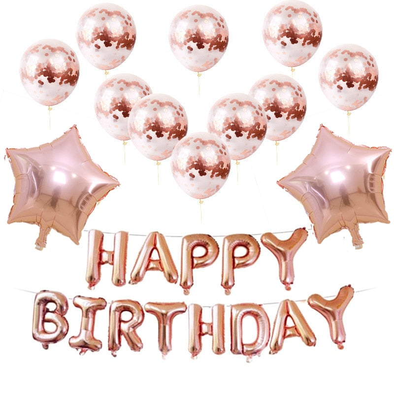 Qfdian Party decoration 16 Inch Happy Birthday Balloon Set Letter Foil Birthday Party Decoration Kids Rose Gold Confetti Happy Birthday Balloons Kids