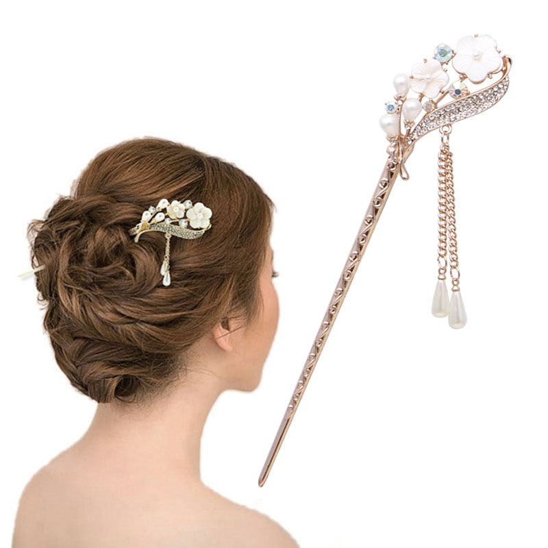 Qfdian gifts for women hot sale new Women Elegant Secluded Orchid Bobby Pin Fashion Hairpin Rhinestone Hair Stick