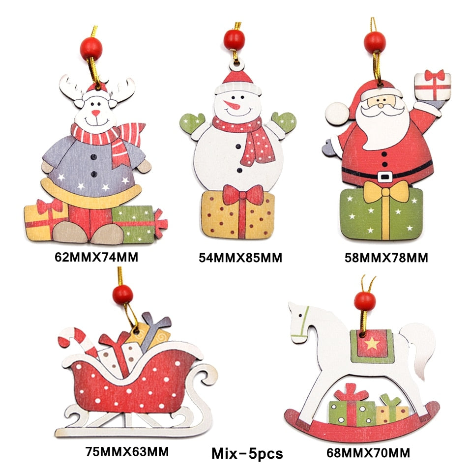 qfdian Hot!Set of Mix Christmas Wooden Pendants Ornaments Creative Wood Craft Xmas Tree Ornament Christmas Party Decorations Kids Gifts