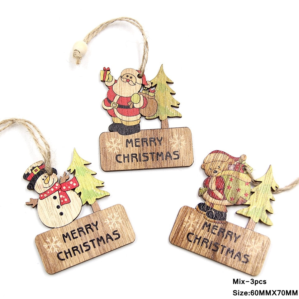 qfdian Hot!Set of Mix Christmas Wooden Pendants Ornaments Creative Wood Craft Xmas Tree Ornament Christmas Party Decorations Kids Gifts