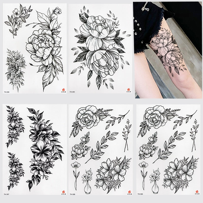 Qfdian gifts for women hot sale new Waterproof Temporary Tattoo Sticker Lotus Rose Pattern Water Transfer Under Breast Shoulder Flower Body Art Fake Tatoo