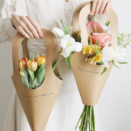 Qfdian Party decoration hot sale new 10pcs Creative Handle Kraft Paper Flower Bags Flowers Wrapping Gift Flower Packaging Home Decoration 9x31cm