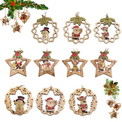 qfdian Hot!Set of Mix Christmas Wooden Pendants Ornaments Creative Wood Craft Xmas Tree Ornament Christmas Party Decorations Kids Gifts