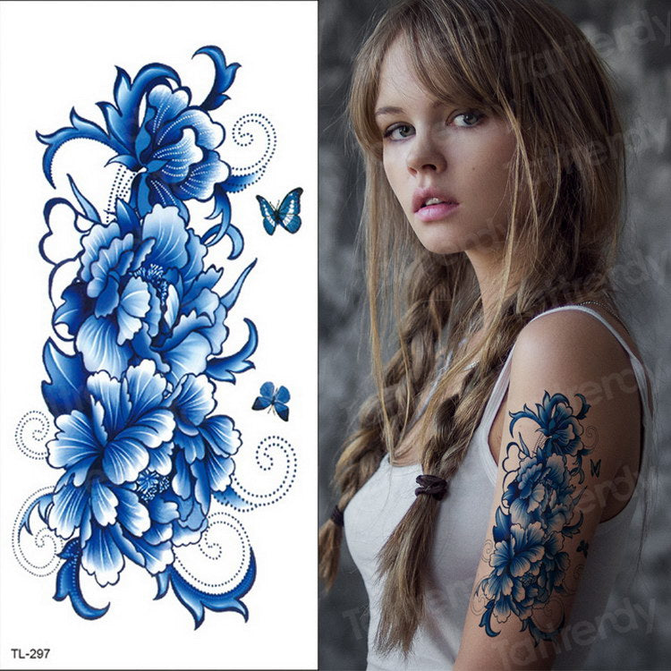 Qfdian tattoo body stickers rose peony lotus flowers tatoos temporales for women temporary tattoo sticker flower girls tatoo fake water