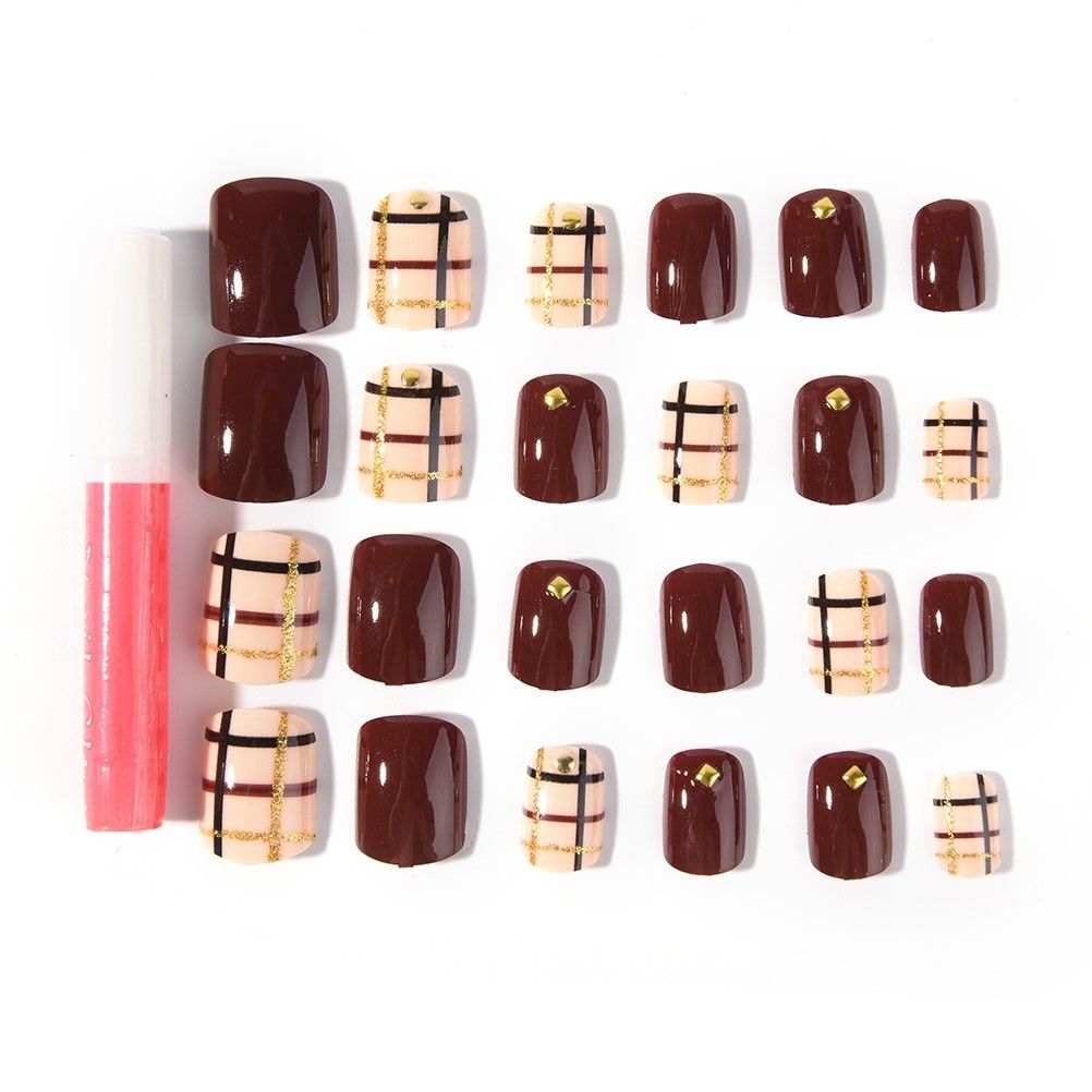 Qfdian gifts for her 24Pcs Elegant Wine Red Christmas New Year Fake Nails Press on Nail Artificial Nail Tips with Glue