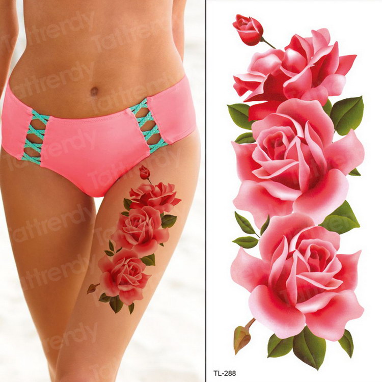 Qfdian tattoo body stickers rose peony lotus flowers tatoos temporales for women temporary tattoo sticker flower girls tatoo fake water