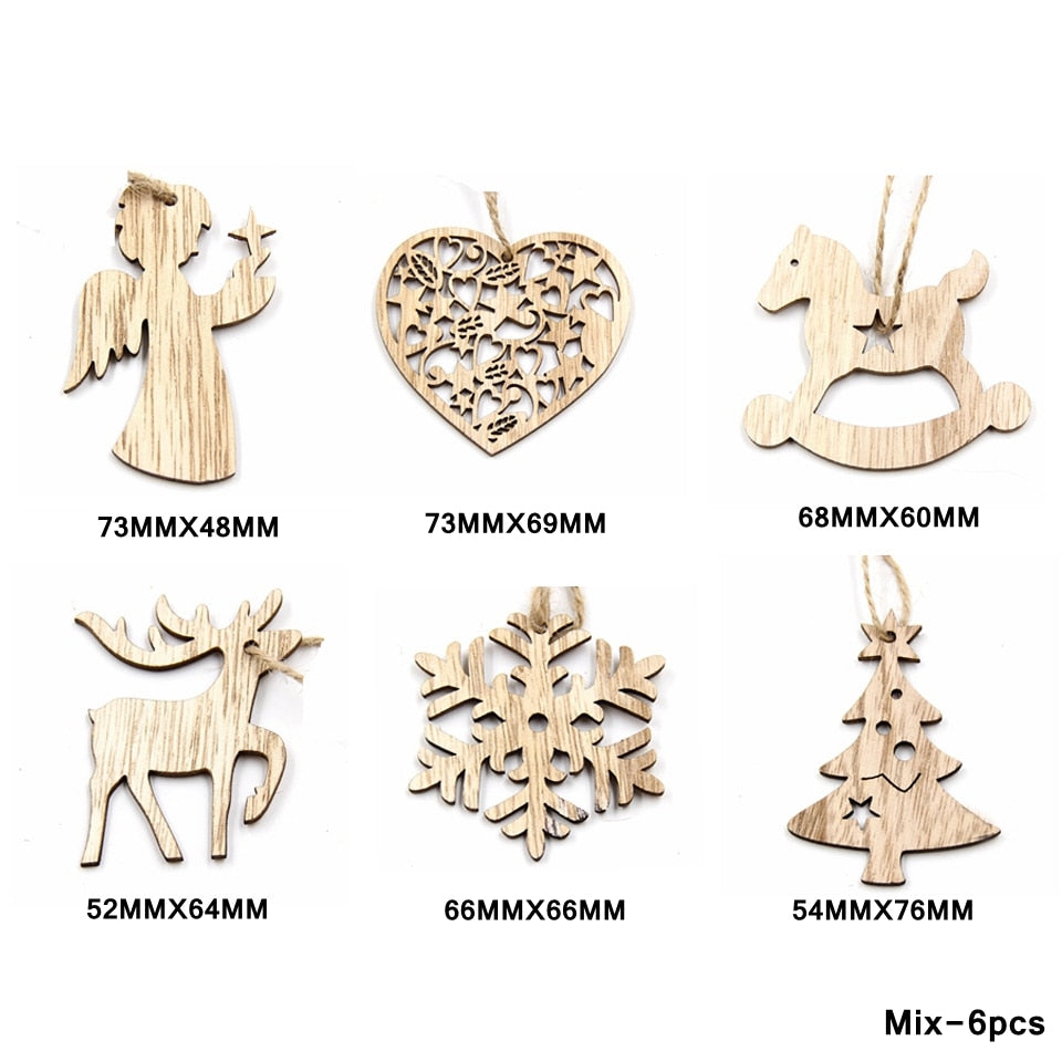 qfdian Hot!Set of Mix Christmas Wooden Pendants Ornaments Creative Wood Craft Xmas Tree Ornament Christmas Party Decorations Kids Gifts