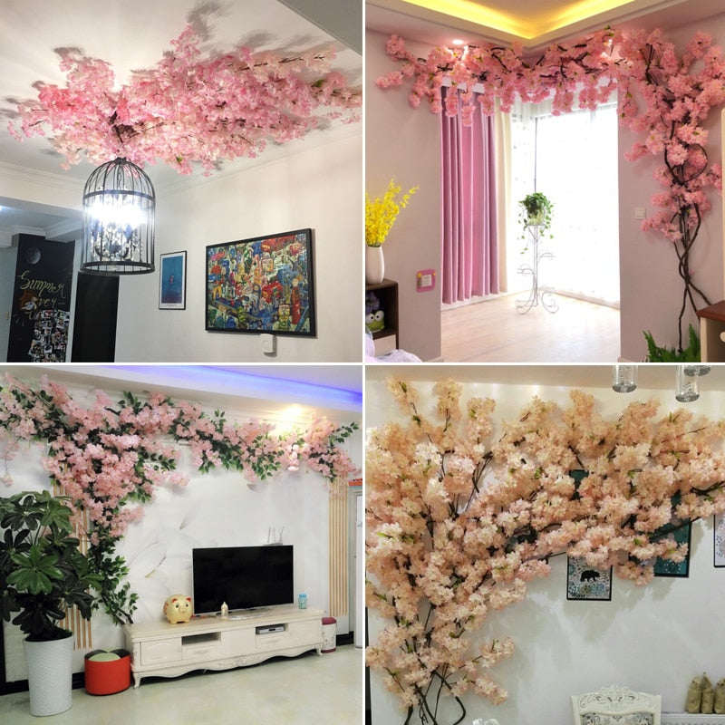 100cm Silk flowers Long-Peach Sakura Artificial flower Pink Wedding Decoration Cherry blossom branch for home Decor wedding Arch