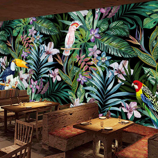 Qfdian Party gifts Party decoration hot sale new beibehang Custom watercolor flowers and birds wallpaper 3d tropical rain forest oil painting restaurant TV background wall paper