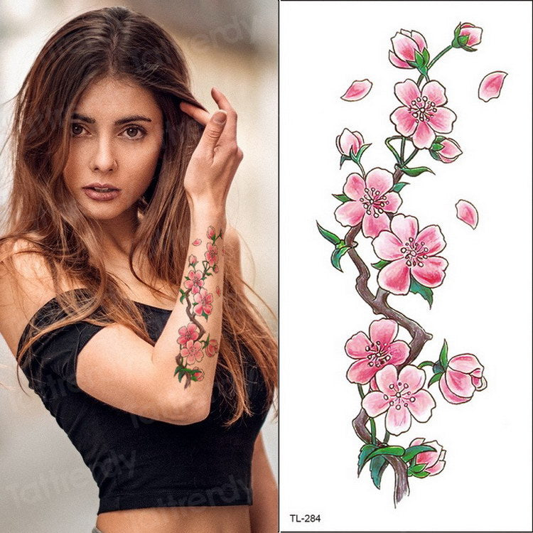 Qfdian tattoo body stickers rose peony lotus flowers tatoos temporales for women temporary tattoo sticker flower girls tatoo fake water